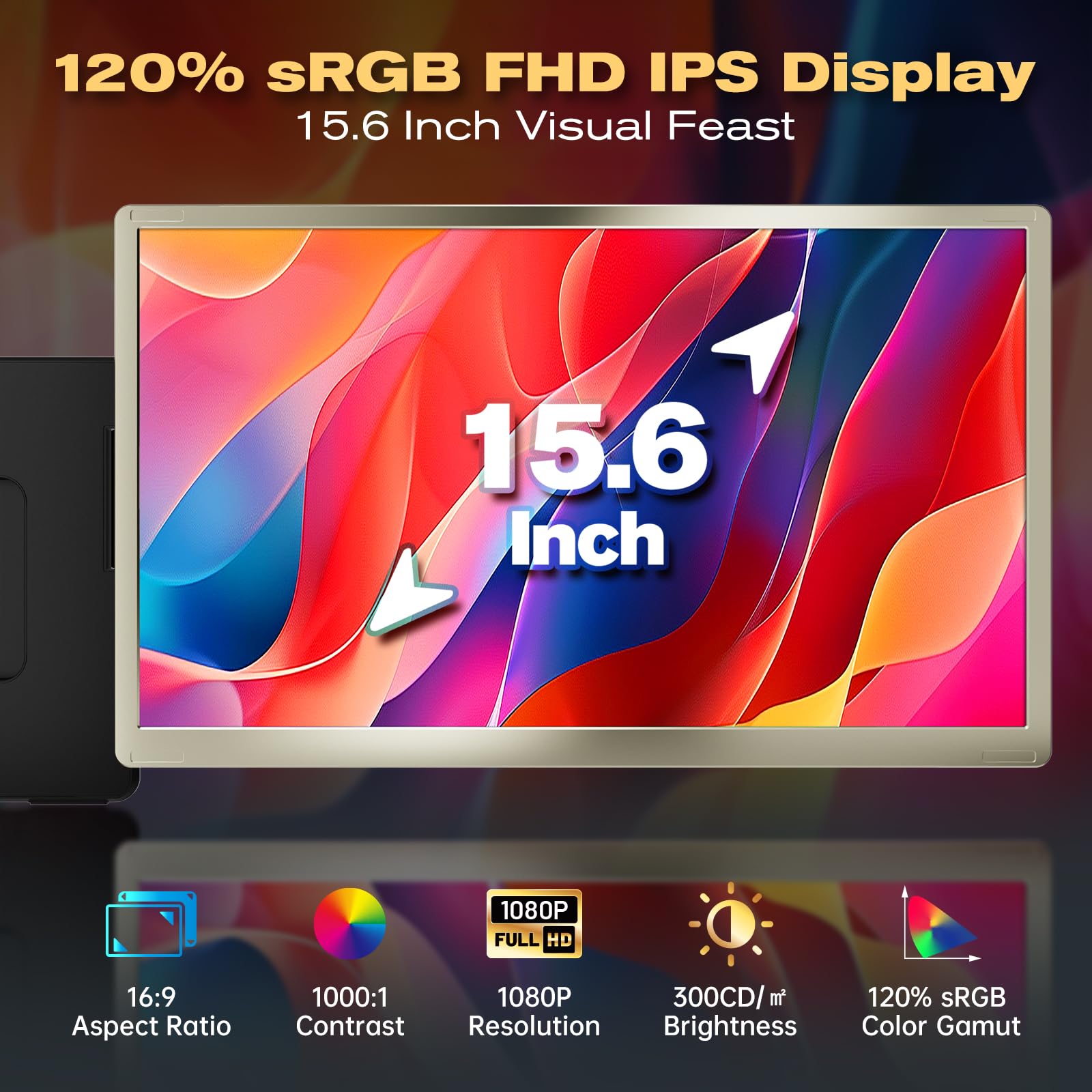 Teamgee 15.6” Laptop Screen Extender, 1080P FHD IPS Portable Monitor Compatible with 13”-17”Laptops, Slim Bezel-less Screen Extender with Detachable, Plug-Play for Mac, Windows, Android & Chrome