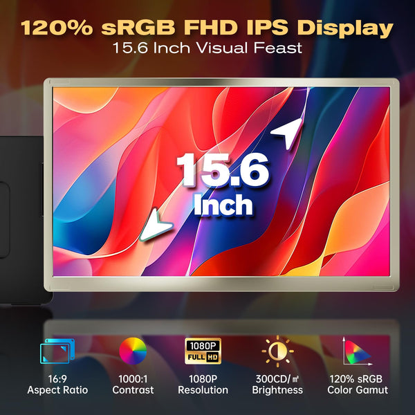 Teamgee 15.6” Laptop Screen Extender, 1080P FHD IPS Portable Monitor Compatible with 13”-17”Laptops, Slim Bezel-less Screen Extender with Detachable, Plug-Play for Mac, Windows, Android & Chrome