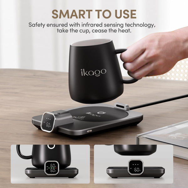 ikago Smart Heated Coffee Mug Warmer & Mug Set - Heated Mug Warmer with Auto Shut Off, 1? Precise Temperature Control Mug Warmer, Electric Coffee Mug