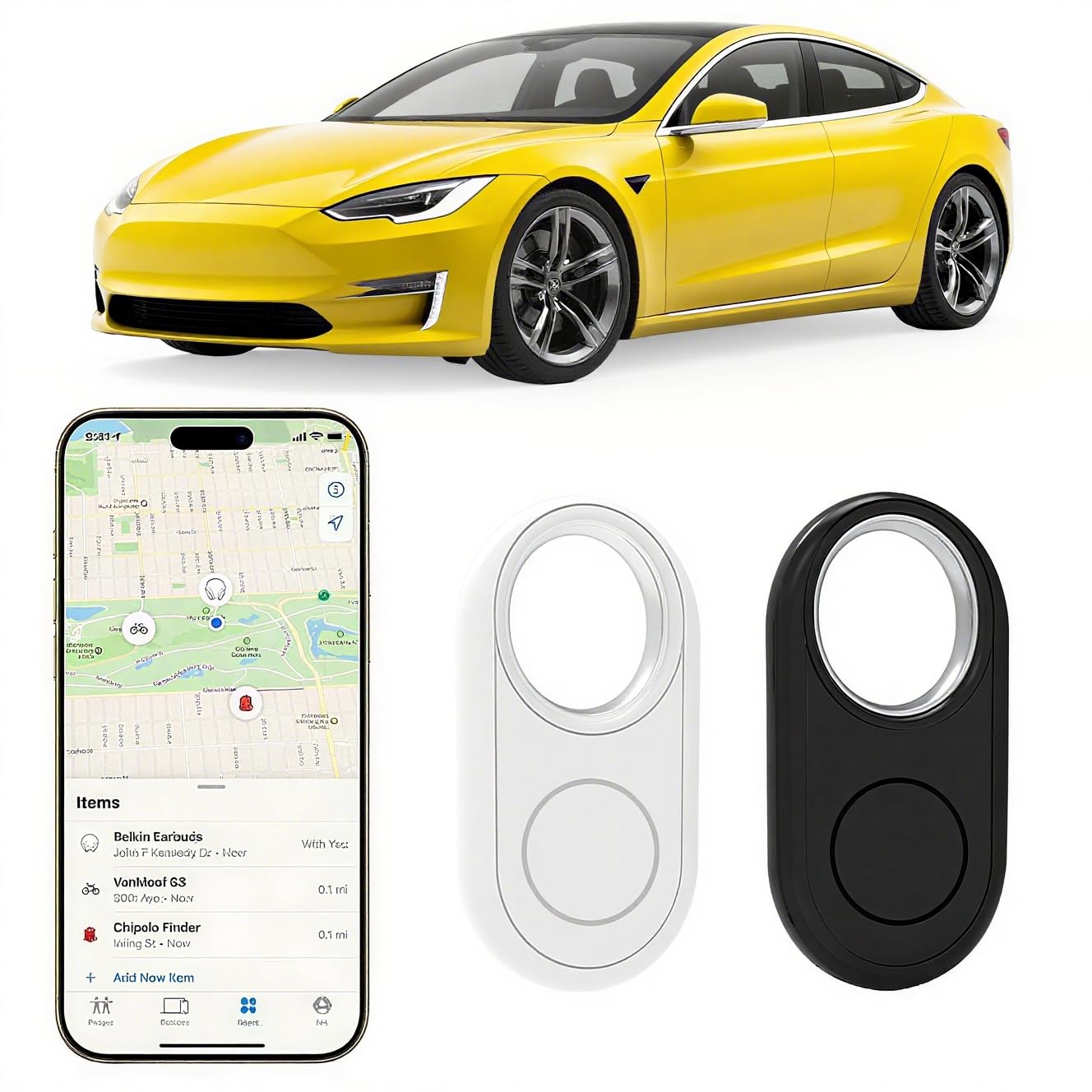 2 Pack GPS Tracker for Vehicles Work with Find My (iOS Only)-No Monthly Fee, IP69 Waterproof,Real-Time GPS Tracking Devices for Kids, Car, Keys,Luggage,Wallets,Dog,Cat,Easily Locate Lost Items(White)