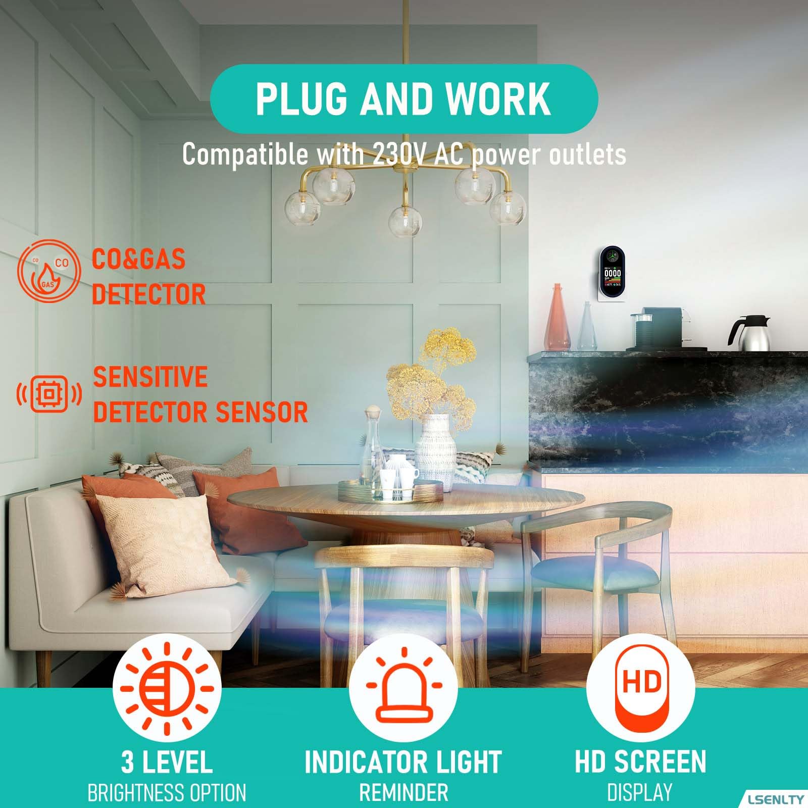 LSENLTY Upgraded Carbon Monoxide Detector Plug in Wall, Carbon Monoxide Detectors with HD Screen&Indicator Visual&Audible Alarm, 3-in-1 CO Detector(CO Gas Meter, Temp and Humidity) for Home RV Travel