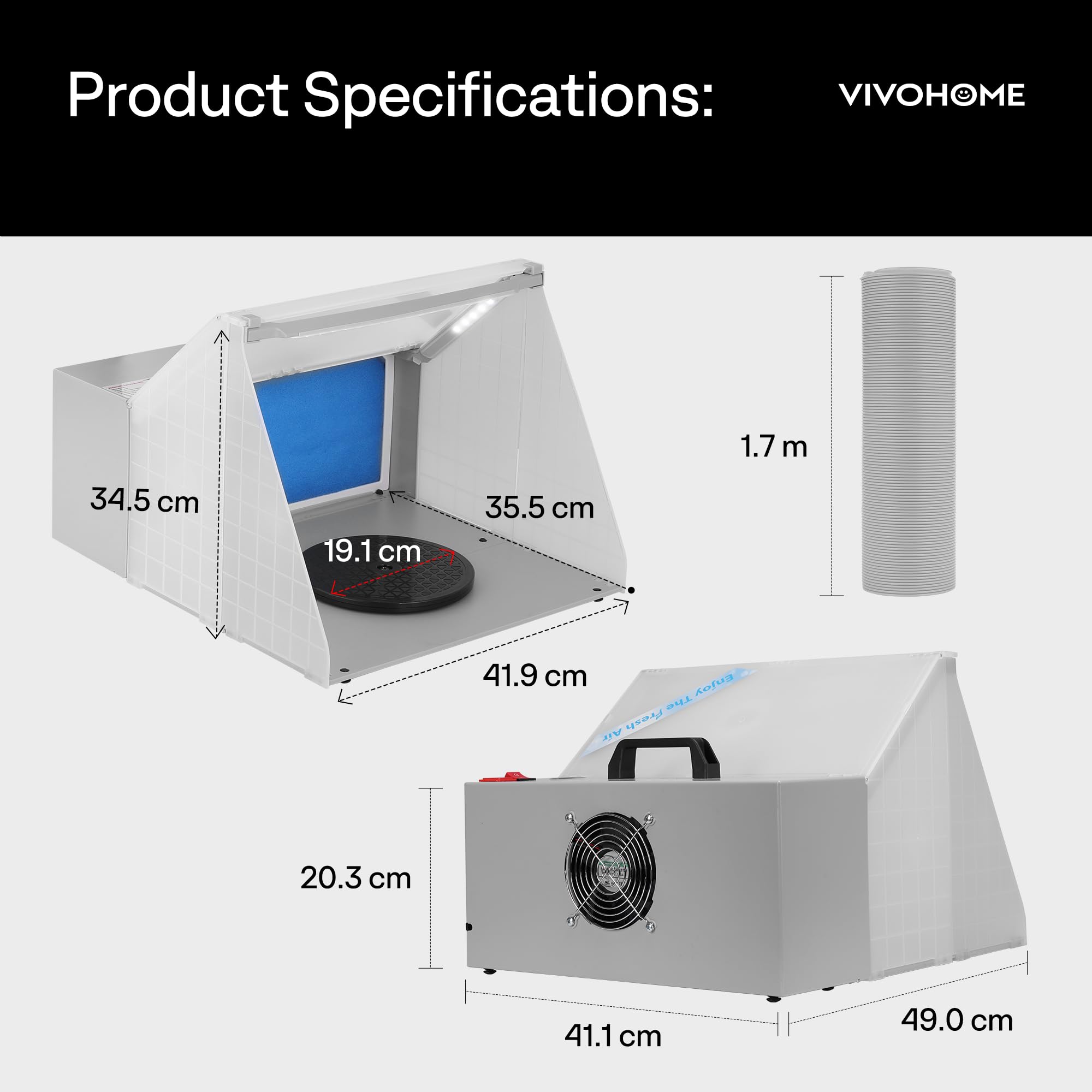VIVOHOME Dual Fans Airbrush Paint Spray Booth with 4 LED Lights Turn Table and Filter Hose, Portable Airbrush Booth for Painting Model Craft
