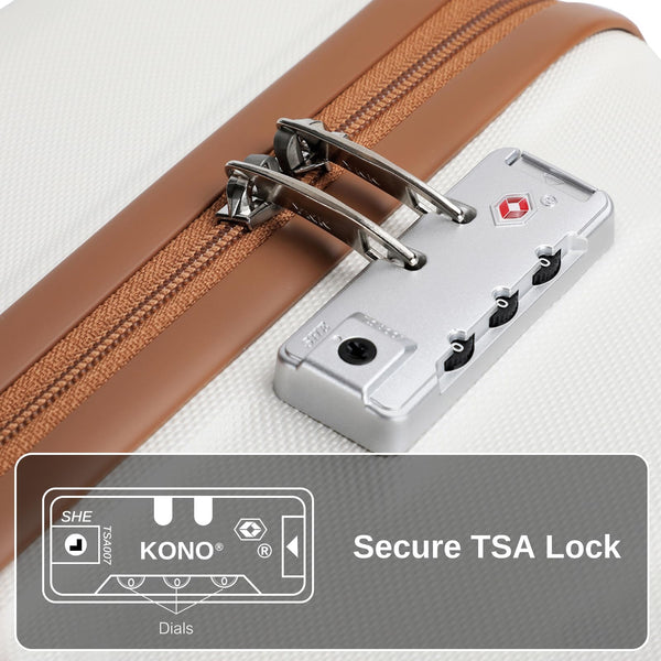 Kono Travel Luggage Sets of 6 Piece Lightweight ABS Hard Shell Trolley Case with TSA Combination Lock 20" 24" 28" Suitcase + 12" Beauty Case + Duffel Bag & Toiletry Bag (Cream White)