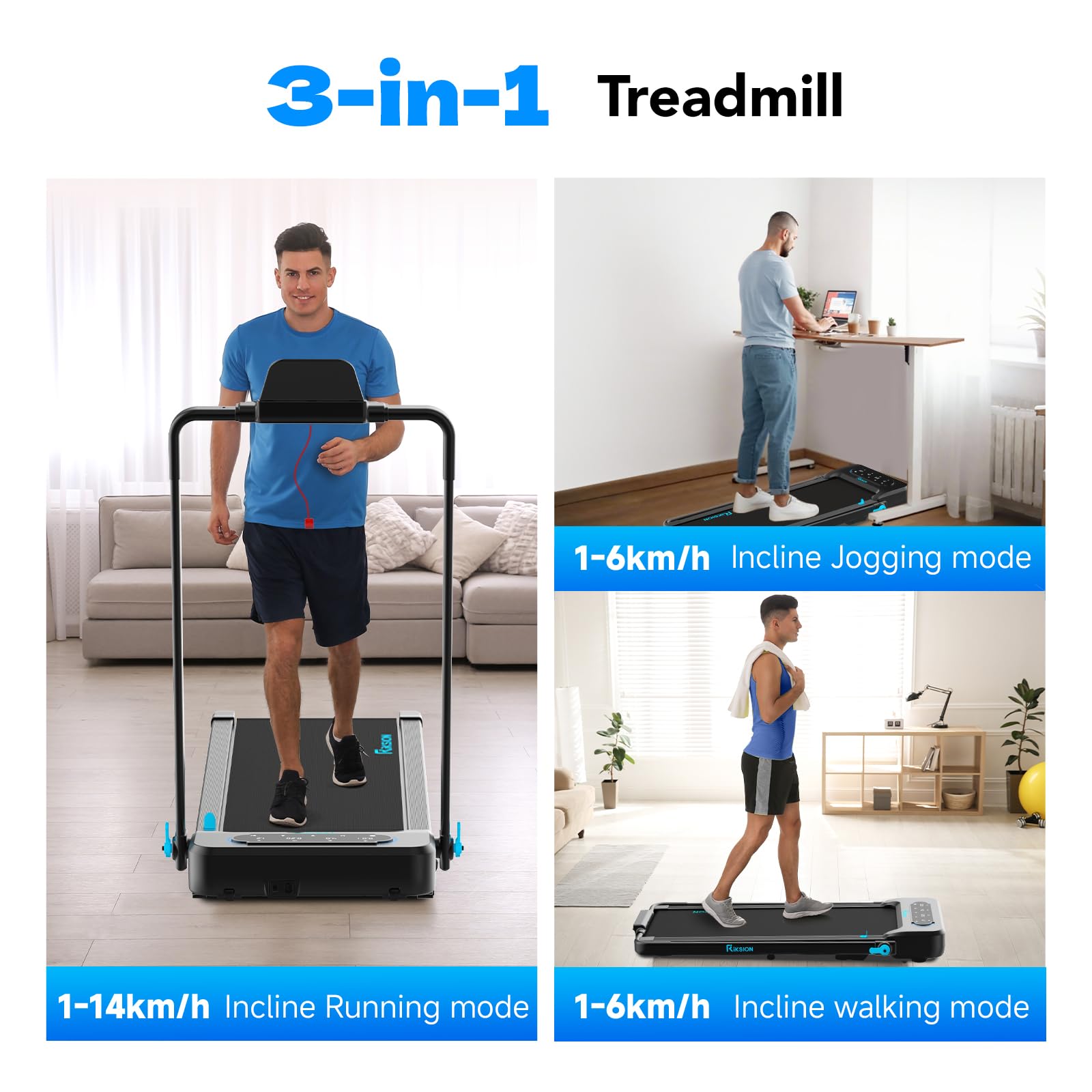 Treadmills Foldable 14KM/H with 10% Incline LED Monitor APP, Remote Control Under Desk Walking Pad with Foldable Handrail for Home Workout