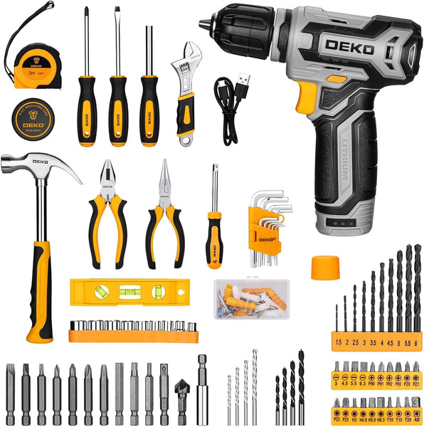 Tool Kit: DEKO Drill Set with Cordless Drill, Tool Kit Set Box, DIY Hand Tools for Men and Home, with 8V Electric Drills Blue,126 Pieces