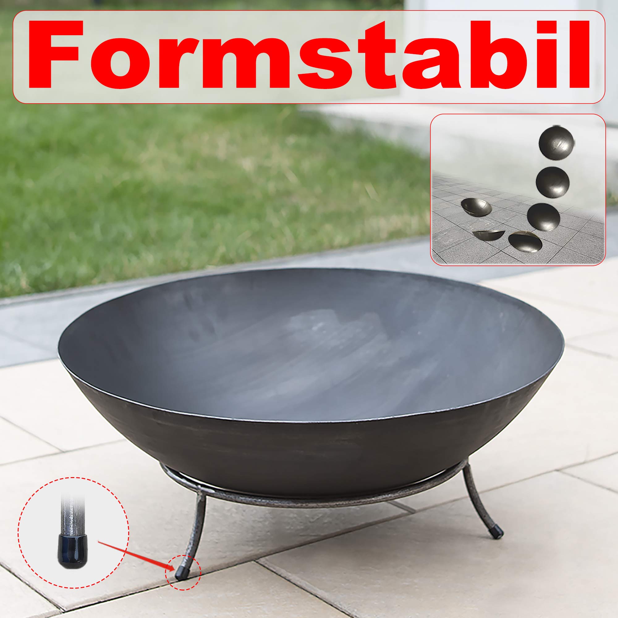 K?hko fire bowl Marbela ca. 50x50x24 cm steel with 3 feet for barbecue fire BBQ camping wonderful evening at the beach garden yard terrace gill