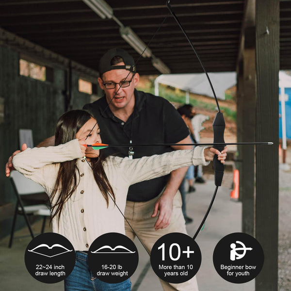 Dostyle Recurve Bow and Arrows Set Teenagers Ambidextrous Archery Beginner Gift for Outdoor Archery Training (Black)