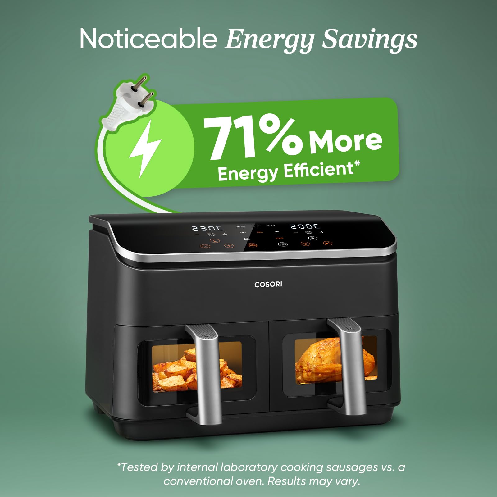 COSORI Smart Air Fryer Oven Dual Blaze 6.4L, Double Heating Elements, Cookbook, No Shaking & No Preheating, APP Control, 12 Functions, Air Fry, Roast, Bake, Reheat, Dishwasher Safe