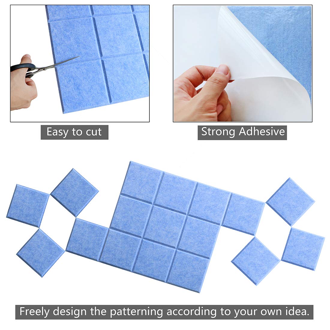 Uoisaiko Large 30x30cm Felt Board Tiles with 30 Pins, Pack of 6 Bulletin Board Notice Boards for Home Office Kitchen, Self Adhesive Pin Board Wall Tiles for Photos Memos