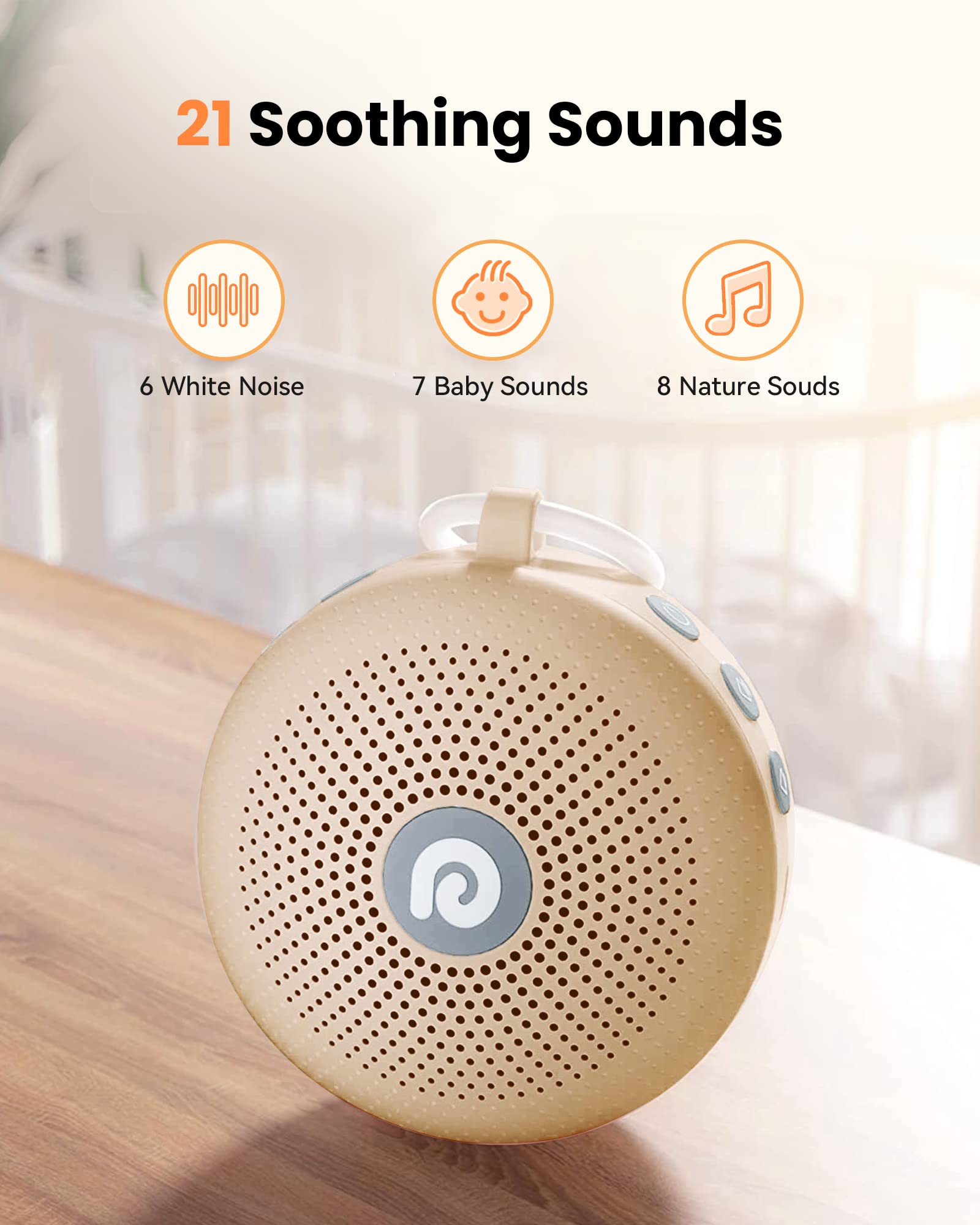 Dreamegg White Noise Machine, Portable Sound Machine Baby Features Powerful Battery, D11Max Sleep Aid Sound Machine for Baby Adults 21 Soothing Sounds for Sleeping Nursery Travel Gift USB Rechargeable