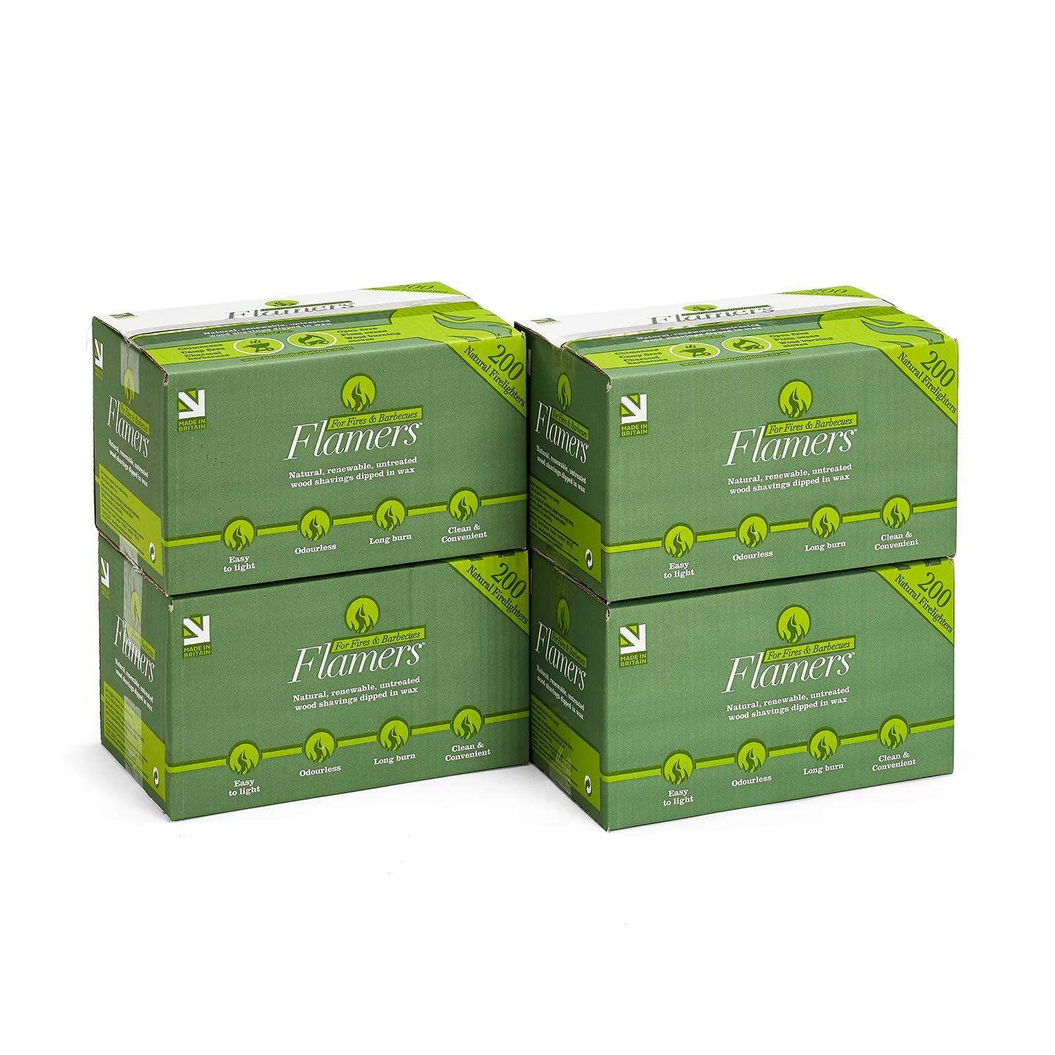 4 x 200 Flamers Natural Fire Lighters for Wood Burner Firepit Bbq Pizza Oven Fireplace Chimenea Barbecue Fire Starter - Firestarter for Kiln Dried