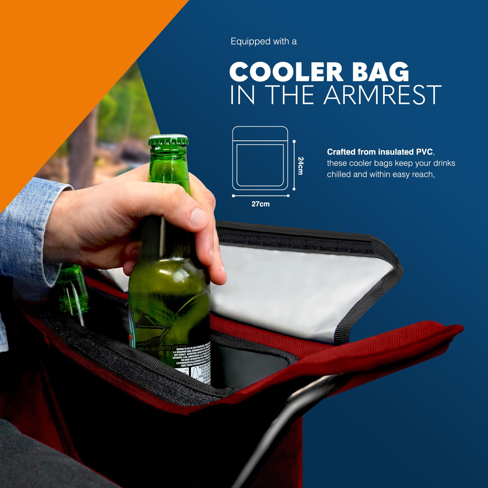 Voyager Folding Camping Chairs 2 Pack with Cooler Bag, Lightweight Q195 Steel Frame, 600D Oxford Fabric, Portable & Comfortable - Black (Black, Padded)