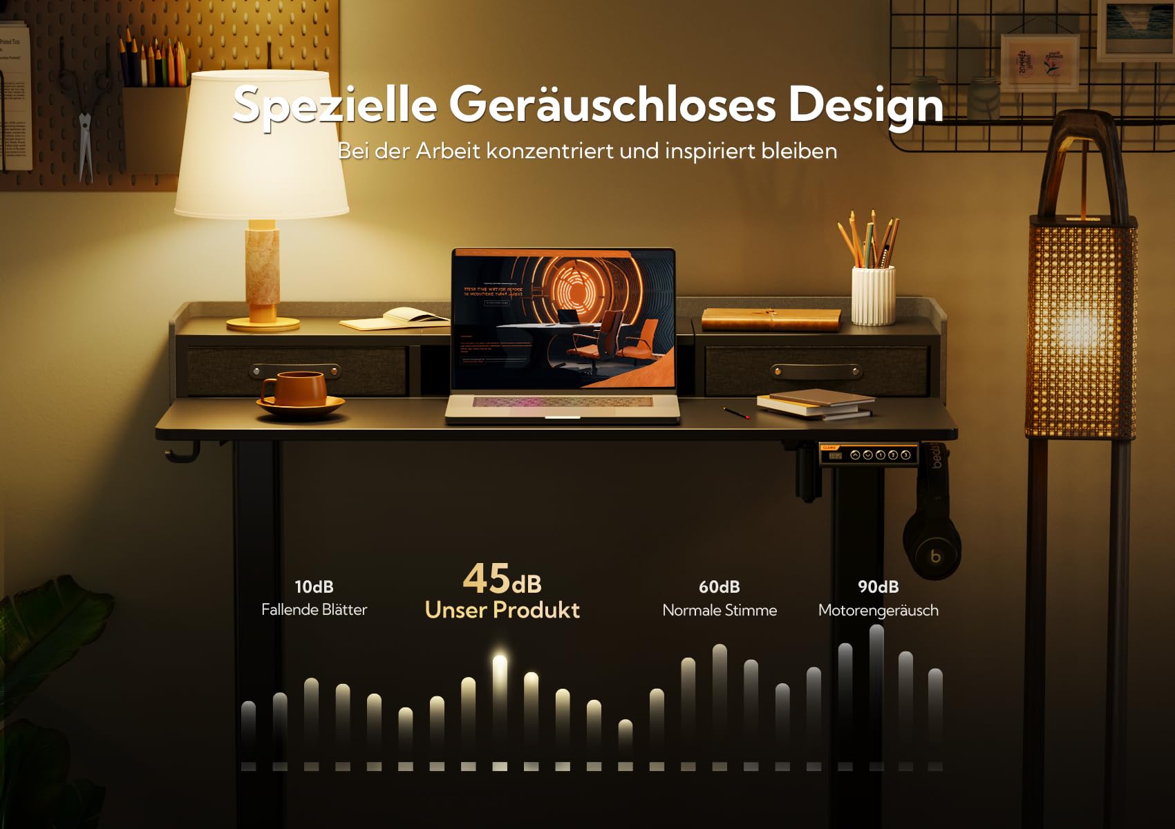 Claiks Electric Standing Desk with Drawers, 120x60cm Height Adjustable Desk with Storage Shelf and Splice Board, Stand Up Desk for Home Office, White Frame/Maple Top