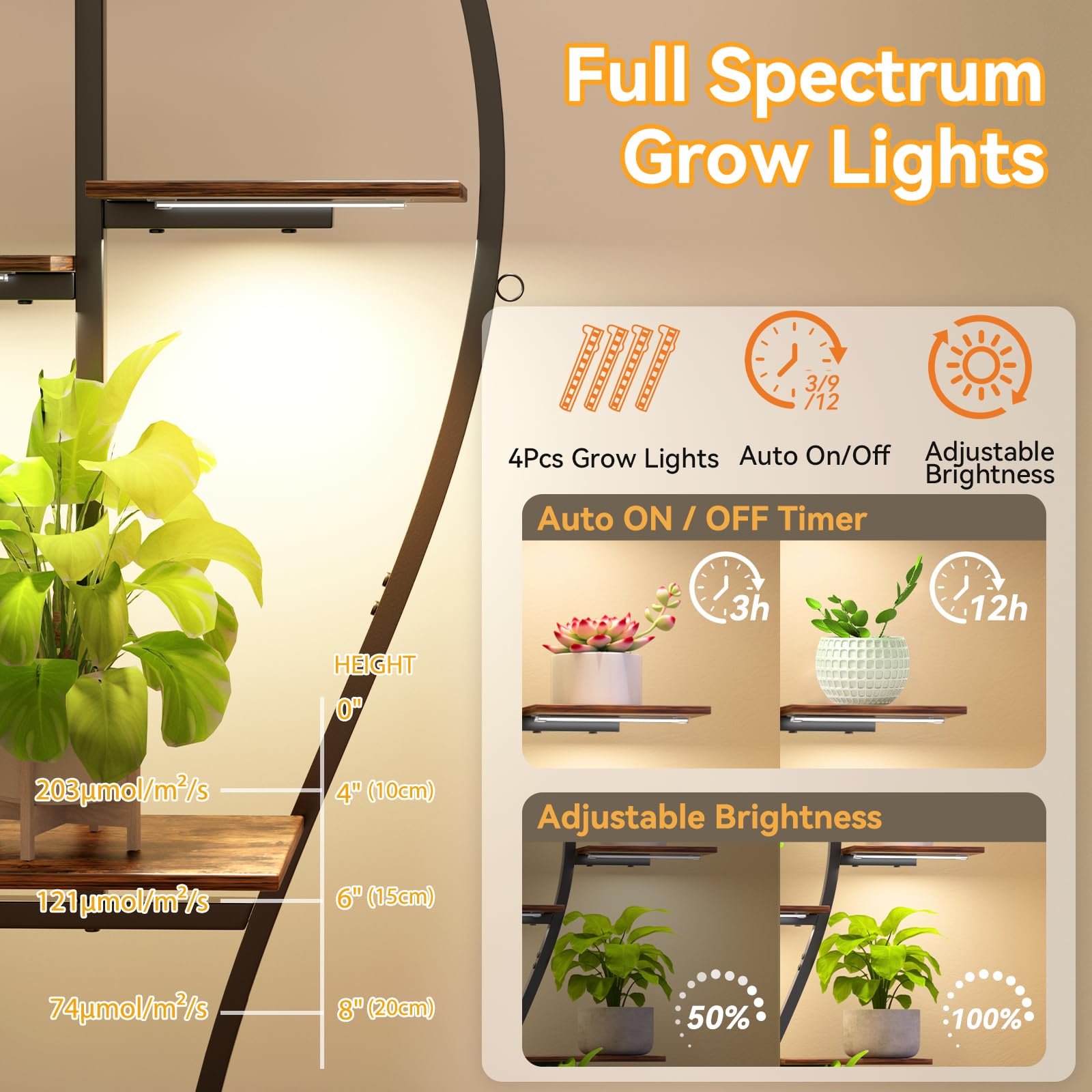 Zekoled 9-Tier Plant Stand with Grow Lights & Auto Timer, 167cm Tall S-Shaped Indoor/Outdoor Plant Shelf, Metal Plant Flower Holder, StandSpace-Saving Corner Shelf for Home, Balcony, Patio