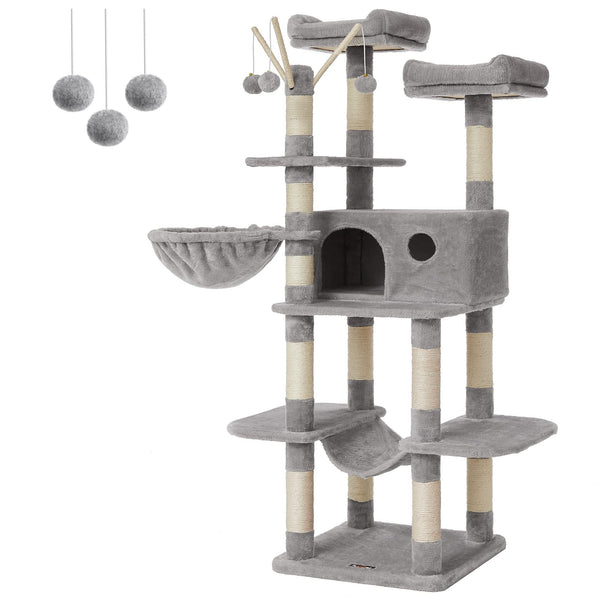 FEANDREA Cat Tree, XXL Cat Condo, 164 cm, Light Grey PCT087W01