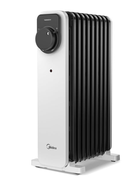 Midea Oil Filled Radiator, 2300W, 11-Fin Portable Electric Heater with Knob Controls, Adjustable Thermostat, 3 Heat Settings, Tip-Over & Overheat Protection, UltraQuiet Operation for Office & Home Use