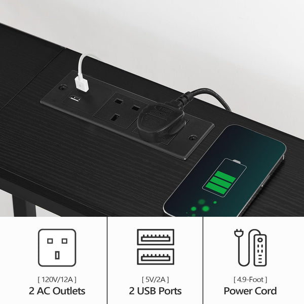 MAHANCRIS Console Table with Power Outlet, 180 CM Narrow Sofa Table, Industrial Entryway Table with USB Ports, Behind Couch Table for Entryway,