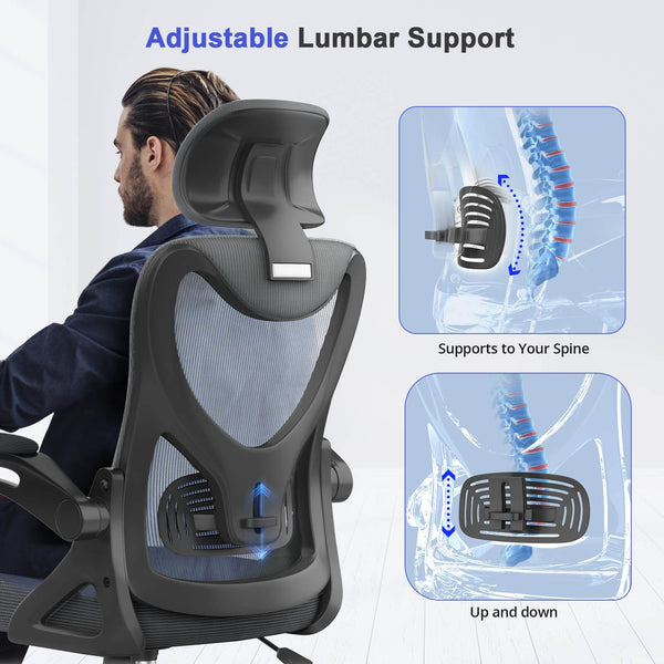 Office Chair - Ergonomic Desk Chair with Lumbar Support Headrest Adjustable, Padded Flip-up Armrests Comfy Seat Cushion High Back Executive Manager Chair For Home Office