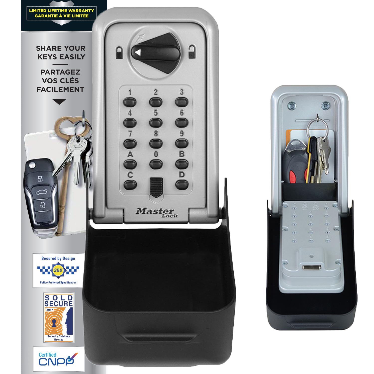 MASTER LOCK Extra Large Key Safe Wall Mounted, XL 106 x 146 x 53 mm, Outdoor, Mounting Kit, for Home Office Industries Vehicles, Black & Silver