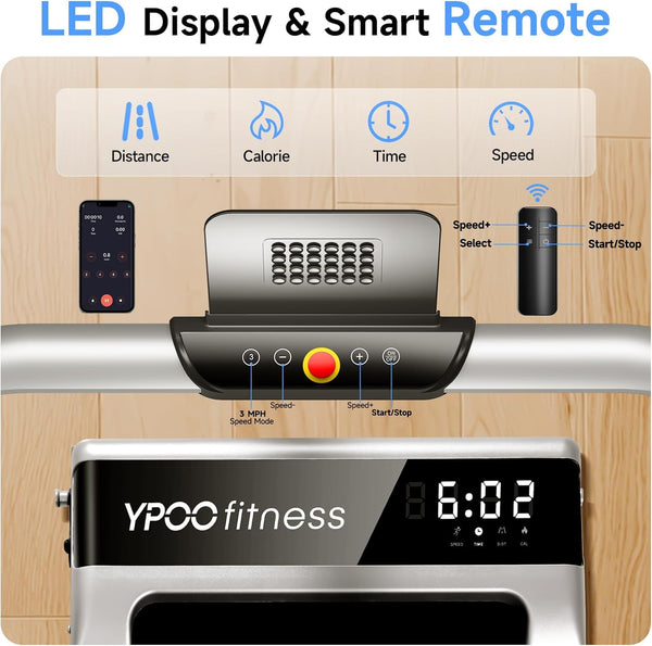 YPOO Walking Pad with Incline 3 in 1 Walking Pad with Handle 3 Level Incline, Portable Folding Treadmills for Home Foldable 300lbs Under Desk Treadmill LED Display Remote Control & APP