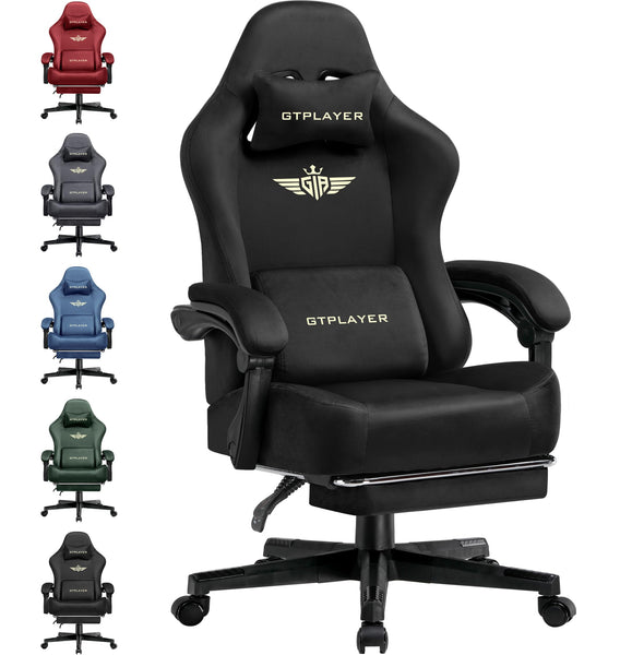 GTPLAYER Fabric Gaming Chair, Ergonomic Computer Chair with Footrest and Lumbar Support Height Adjustable Home Office with 360°-Swivel Seat and Headrest