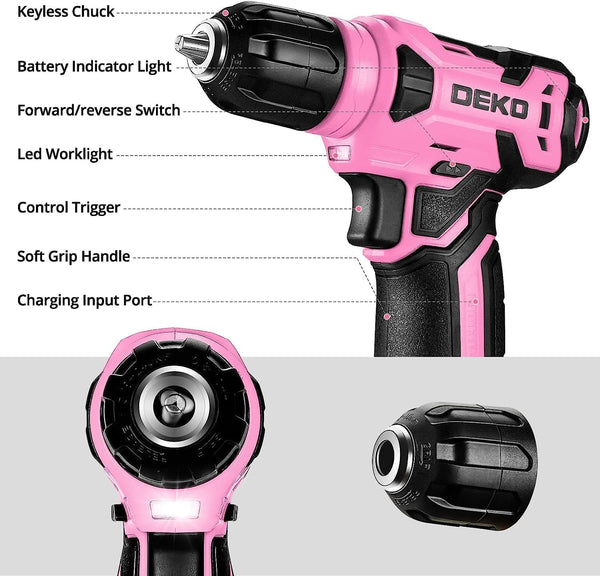 Tool Kit: DEKO Drill Set with Cordless Drill, Tool Kit Set Box, DIY Hand Tools for Men and Home, with 8V Electric Drills Blue,126 Pieces