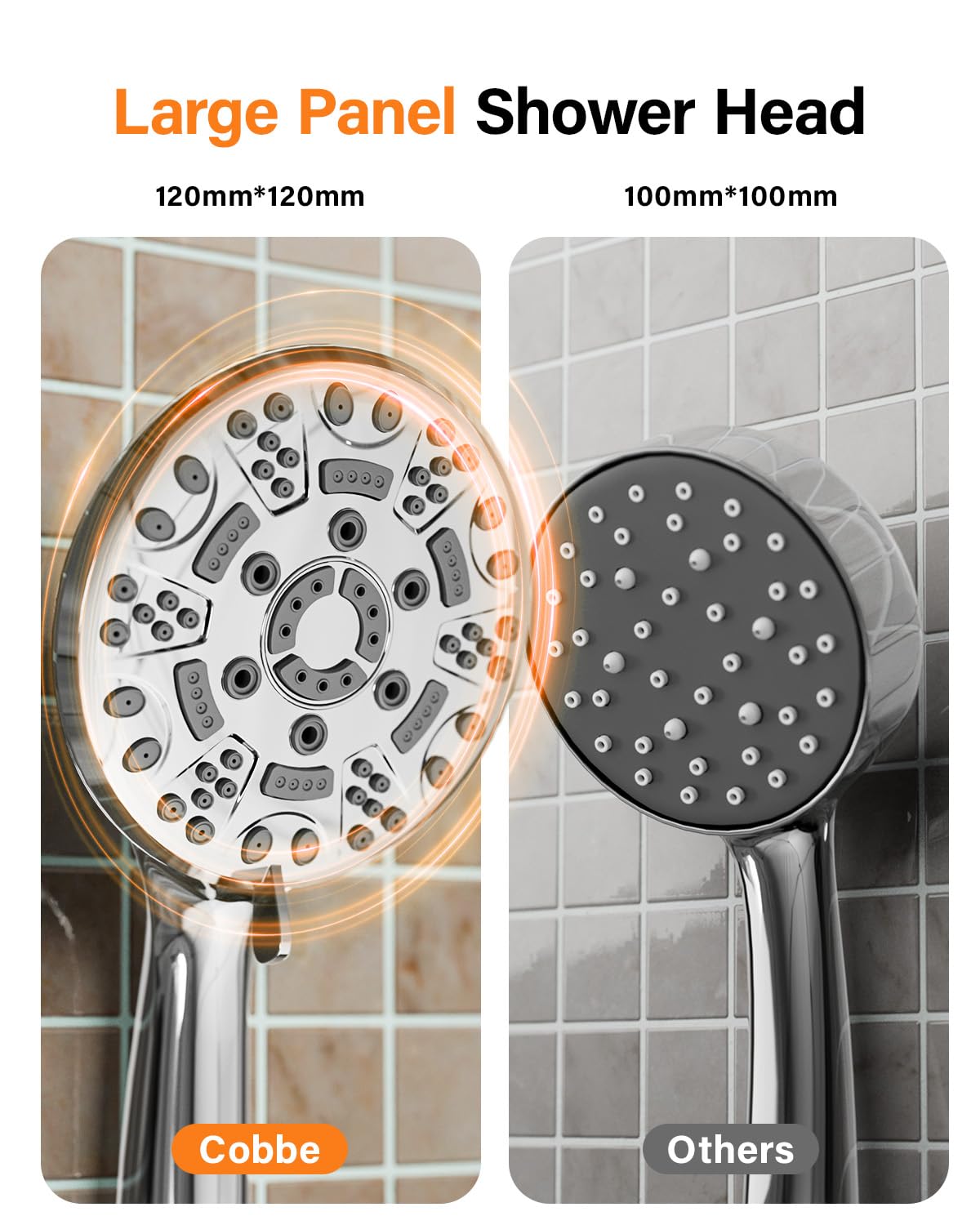 Cobbe High Pressure Shower Head with 8 Spray Modes, Powerful Water Saving Shower Head Set, Large Universal Flow Rain Showerhead for Low Water Pressure - Black