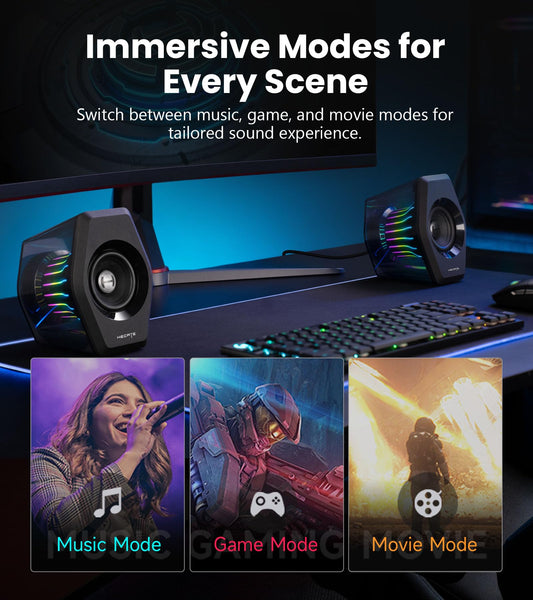 Edifier G2000 Pro 2.0 RGB Gaming Speakers with 64W Peak Power, Virtual 7.1 Surround Sound, 270° TempoFlow Light Sync, Transparent PC Speakers, BT5.4/USB-C/AUX for PC, PS5, Switch, Game Console (Black)