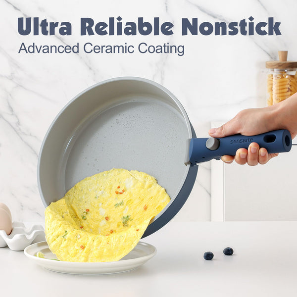 SENSARTE 17 Piece Pots and Pans Set, Nonstick Detachable Handle Cookware, Induction Kitchen Cookware Set with Removable Handle, Healthy Non Stick RV Cookware, Oven Safe (Black)