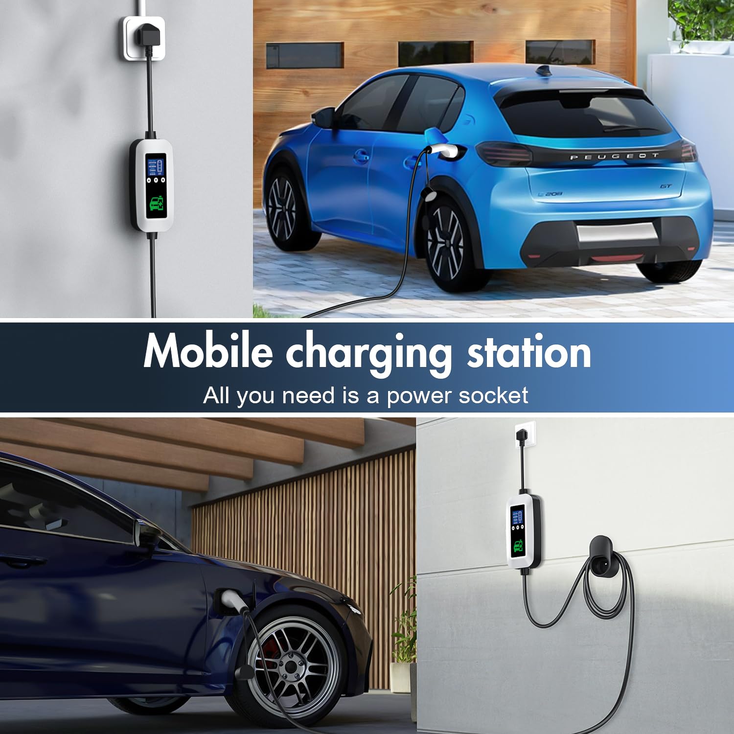 EV Charger Cable Type 2 to 3 Pin Plug 3KW, 6M, 6/8/10/13A, Adjustable Current EV Charger,With LED Screen Timing Delay IP66/IP65, With Carry Bag and Type 2 EV Cable Holder for EVs and PHEVs