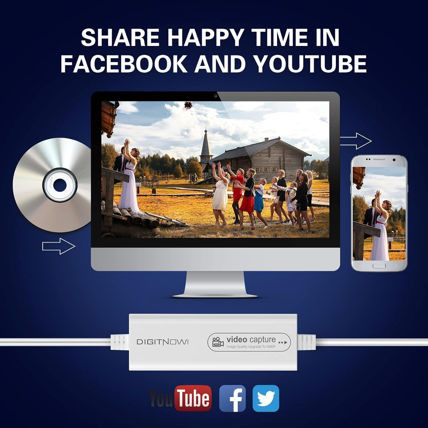 DIGITNOW! USB 2.0 Video Capture Card- Pro+ Version VHS to digital converter 1080P 30Hz, suitable for Mac OS,Android, WinXP/7/8/10