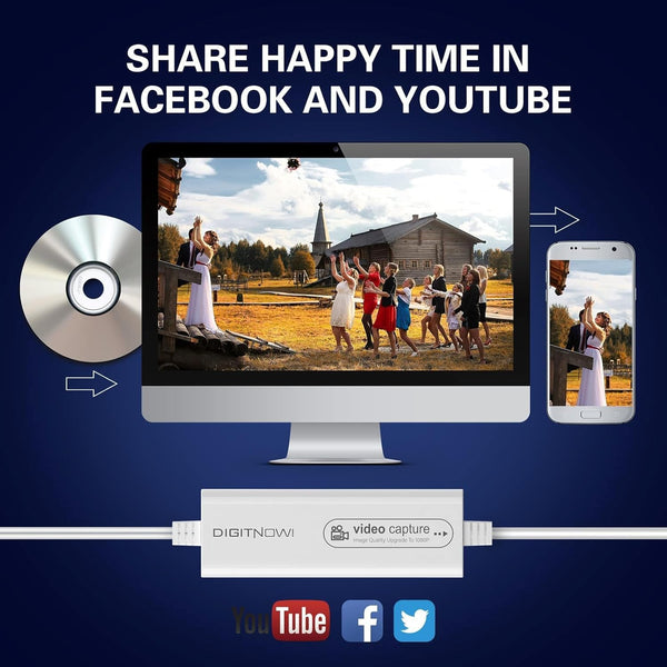 DIGITNOW! USB 2.0 Video Capture Card- Pro+ Version VHS to digital converter 1080P 30Hz, suitable for Mac OS,Android, WinXP/7/8/10