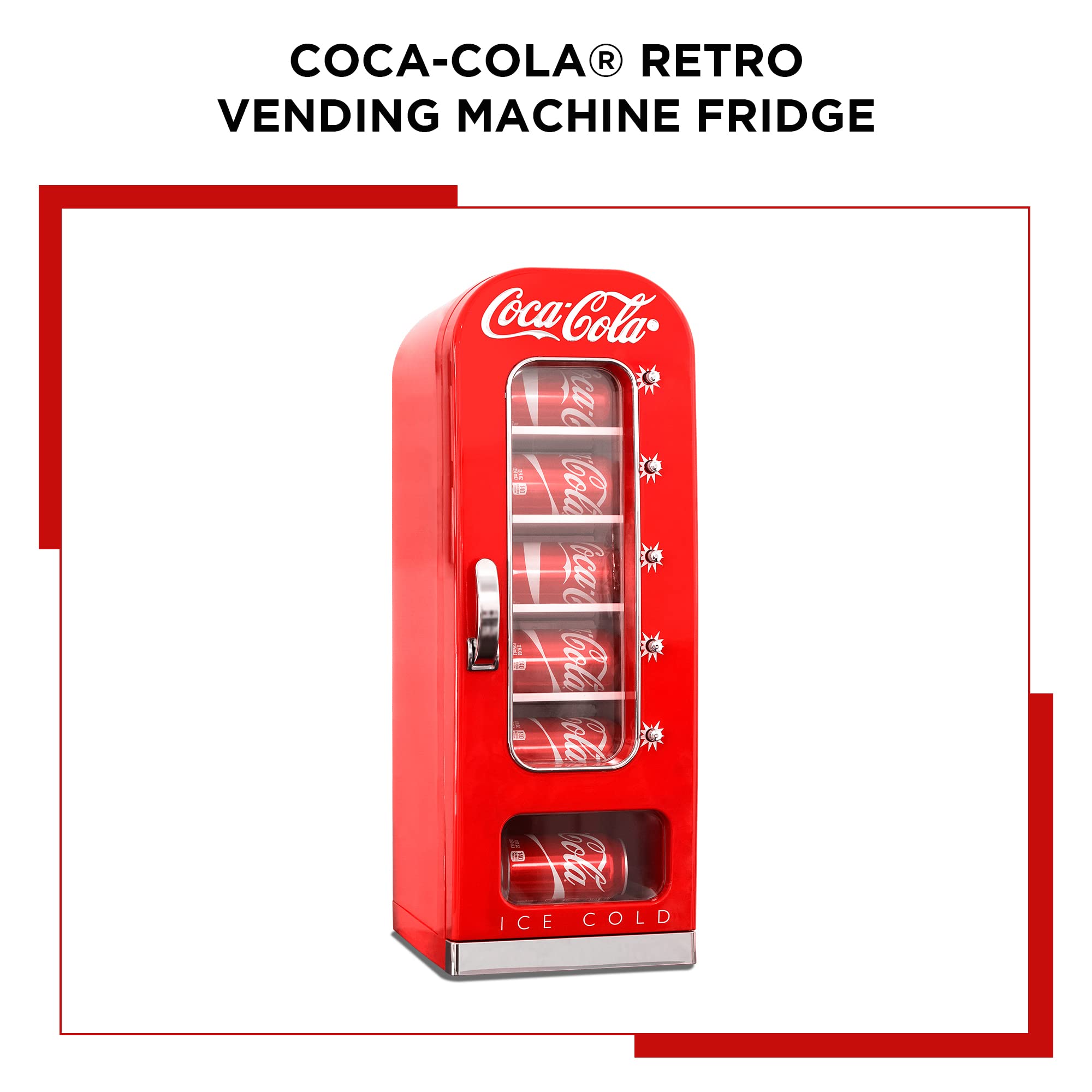 Coca Cola Mini Fridge For Bedrooms 5L Retro Vending Machine Style Cool Box 10 Can Quiet Mini Fridges with Display Window For Coke Beverages Food Drinks Home 12v Portable Cooler Box, Red