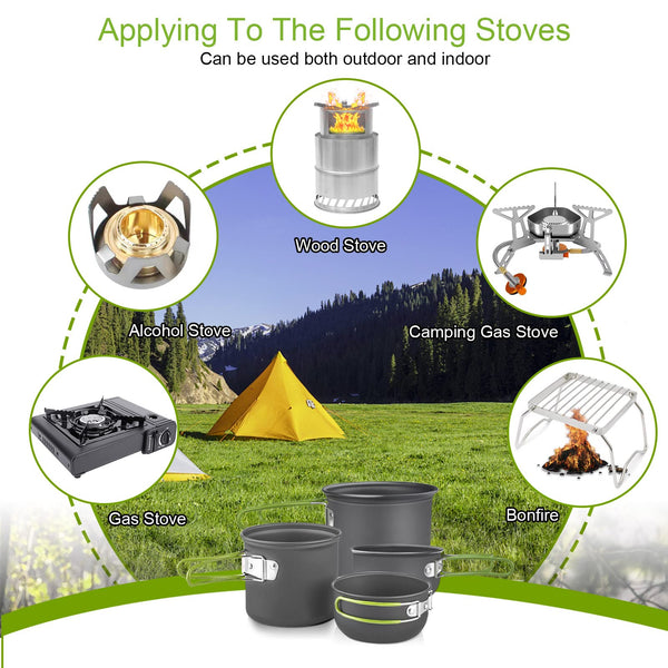 AUTOPkio Camping Cooking Set, Outdoor Camping Pans Pots and Stove - Non Stick Folding Cookware Kit for BBQ Picnic Hiking Backpacking Travel 1-2 Person Use