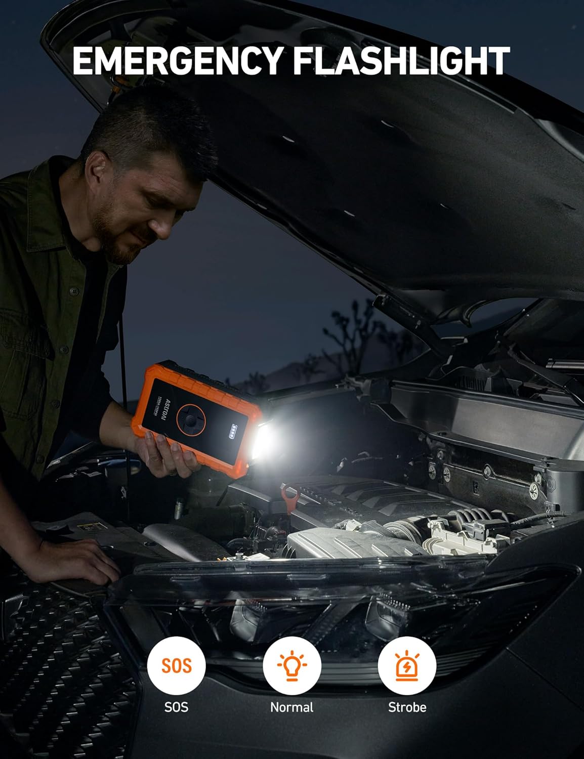 AstroAI Jump Starter Power Pack with Air Compressor, 12V Portable Car Battery Booster Jump Starter and 150PSI Tyre inflator Power Pack with Emergency Light, LED Display