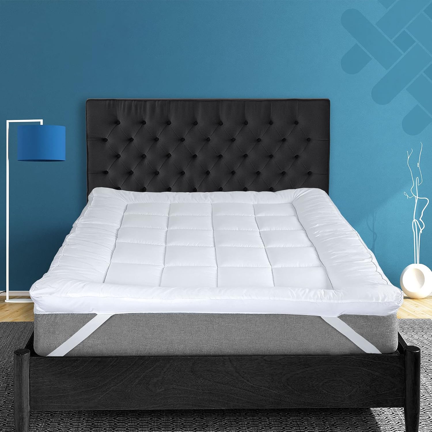 ACRALI HOME Luxury Thick Mattress Topper Double Bed – 4 Inch Extra Thick, Hotel Quality, Quilted and Breathable Topper with Elasticated Corner Straps for Superior Comfort and Fit