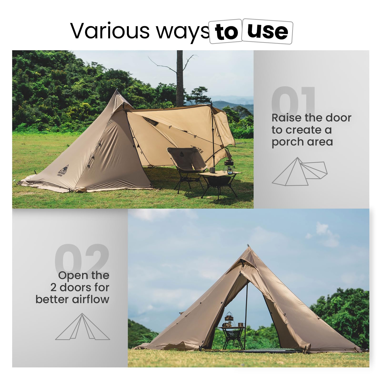 OneTigris Smokey HUT Hot Tent with Stove Jack, Ultralight 4 Season Tipi Tent with Snow Skirt & Detachable Floor for Camping, Hiking, Bushcraft, Backpacking