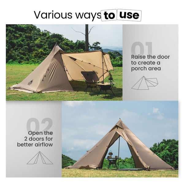 OneTigris Smokey HUT Hot Tent with Stove Jack, Ultralight 4 Season Tipi Tent with Snow Skirt & Detachable Floor for Camping, Hiking, Bushcraft, Backpacking