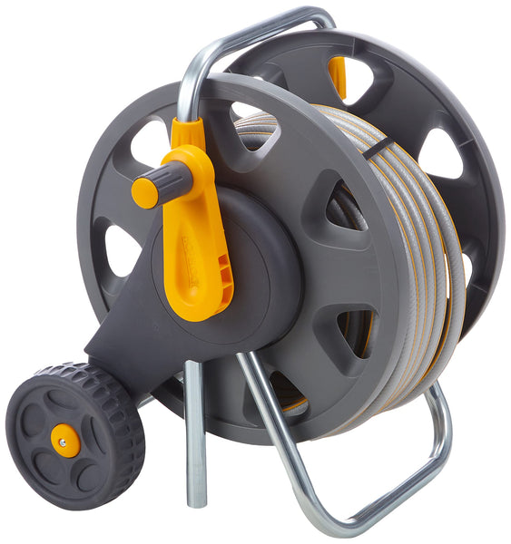HOZELOCK - Cart Reel 20m : 1-piece Rewind Handle, Sturdy Frame for General Use, Supplied Assembled with 20m Hose, 1 Nozzle and Fittings [2432R0000]