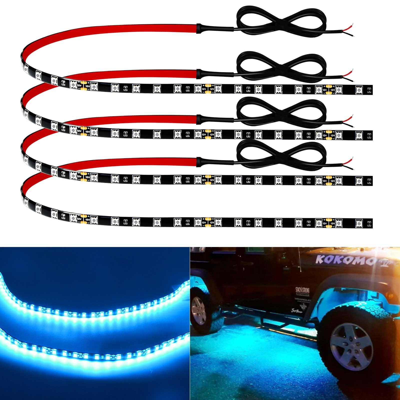 Motorbike Underglow 12V Led Strip Lights Neon Interior Car Lights Connectable Red Led Light Strips 12V for Cars Interior Lights Boat Marine Trucks 4Pack(60cm/24" Red)