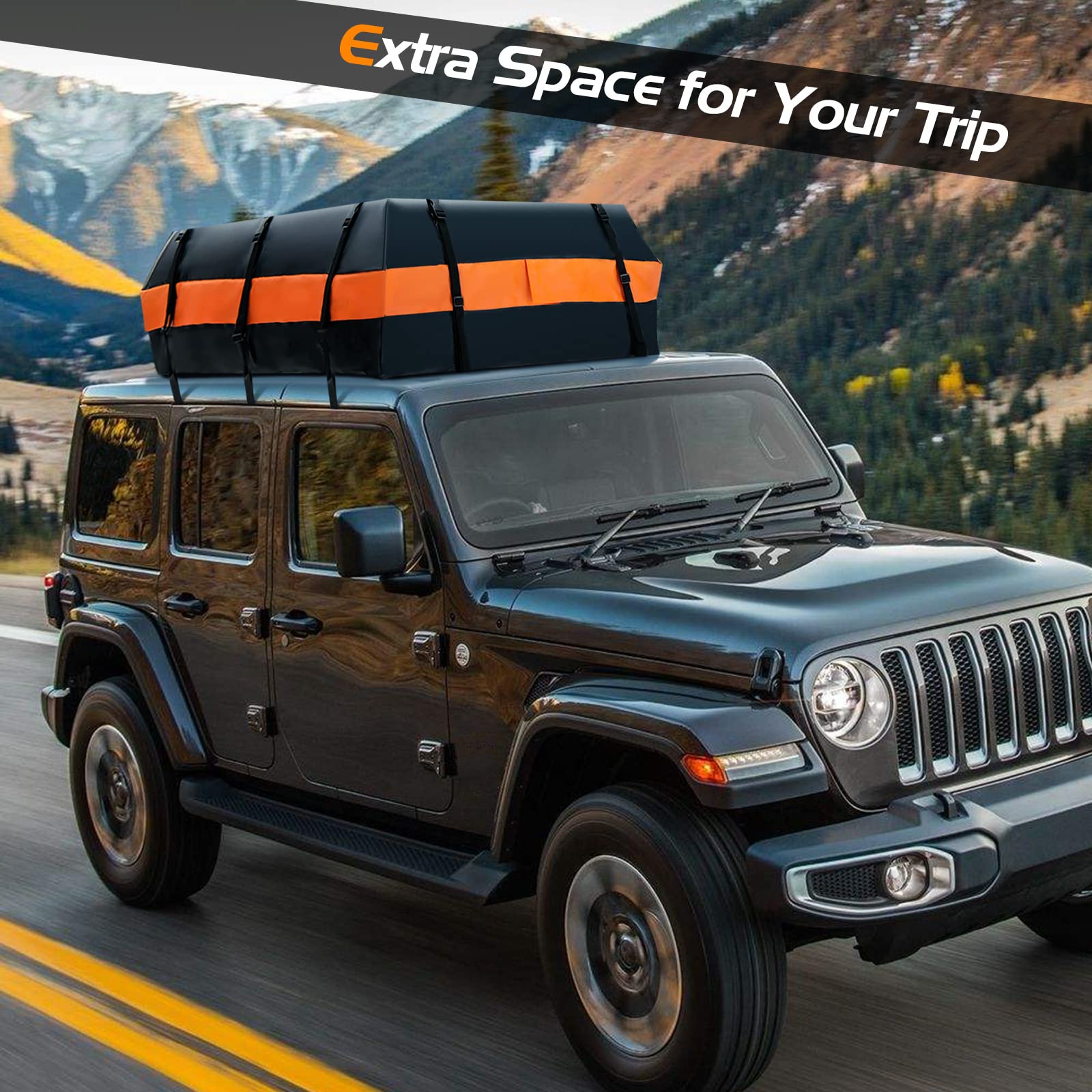 COSTWAY 15/21 Cubic Feet Car Roof Bag, 100% Waterproof Roofing Cargo Carrier with Anti-Slip Mat, Combination Lock & Straps, Rooftop Luggage Storage Box (Black, 21 Cubic Ft/600L)