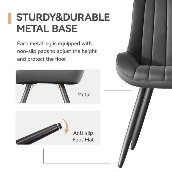 Hawthyhome Dining Chairs Set of 4 |Upholstered Chairs with 10cm Thick Seat Cushion •Upholstered Fabric Dining Chair •Kitchen Chair with Backrest •Modern Armchairs with Metal Legs •Dark Grey