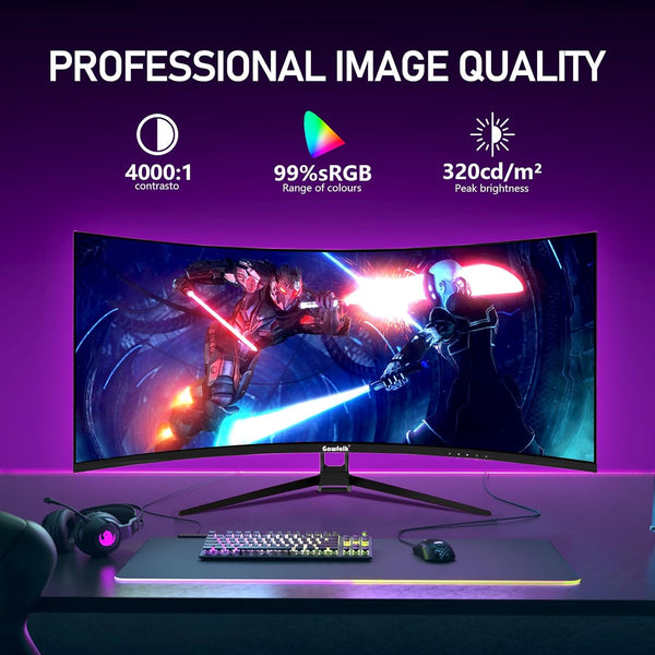 Gawfolk 34 Inch Ultrawide Curved 144Hz Gaming Computer Monitor 1500R PC Screen 21:9 UWQHD (3440x1440),Adaptive Sync,178° Viewing Angle,Display Port、HDMI 2.0, VESA75x75MM-Black