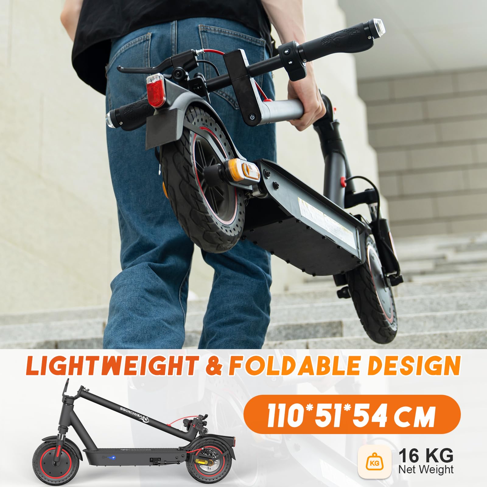 EVERCROSS EV85F/EV10K PRO Electric Scooters Adults, 8.5''/10'' E-Scooter Foldable - APP, 350W/500W Motor, 7.8AH/11.4AH Battery, 15KG/16KG weight, 3 Speed Modes, Dual shock absorbers