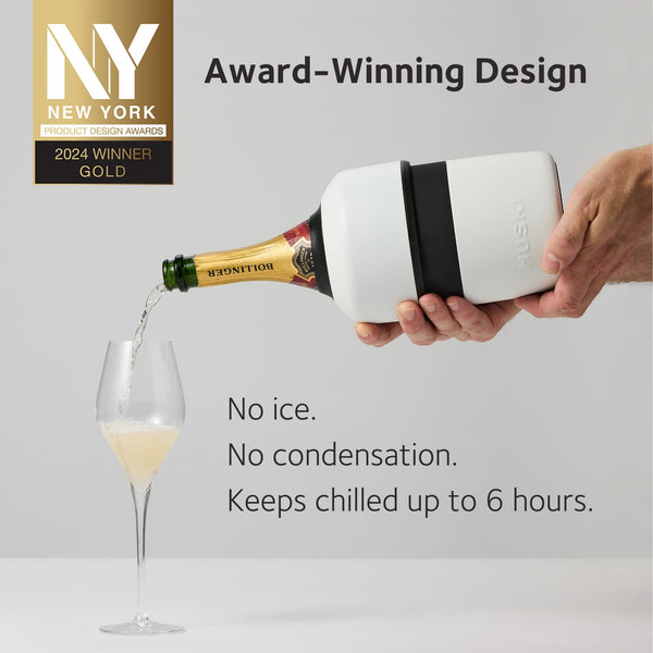 Huski Champagne Cooler | New | Award-Winning Iceless Design with Detachable Bottle Stopper | Keeps Wine Cold up to 6 Hours | Fits Most 750ml