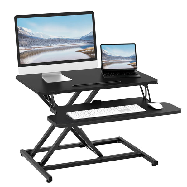 ERGOMAKER Standing Desk Converter, 36"/91cm Wide Height Adjustable Quick Sit to Stand Up Desk Riser for Dual Monitor