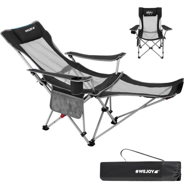 #WEJOY Camping Chairs Folding Recliner Chair Adjustable with Detachable Footrest Headrest Cup Holder Lightweight Portable Reclining Camp Chair Fold Up Chair for Outdoor Beach Garden, Cyan Set of 2