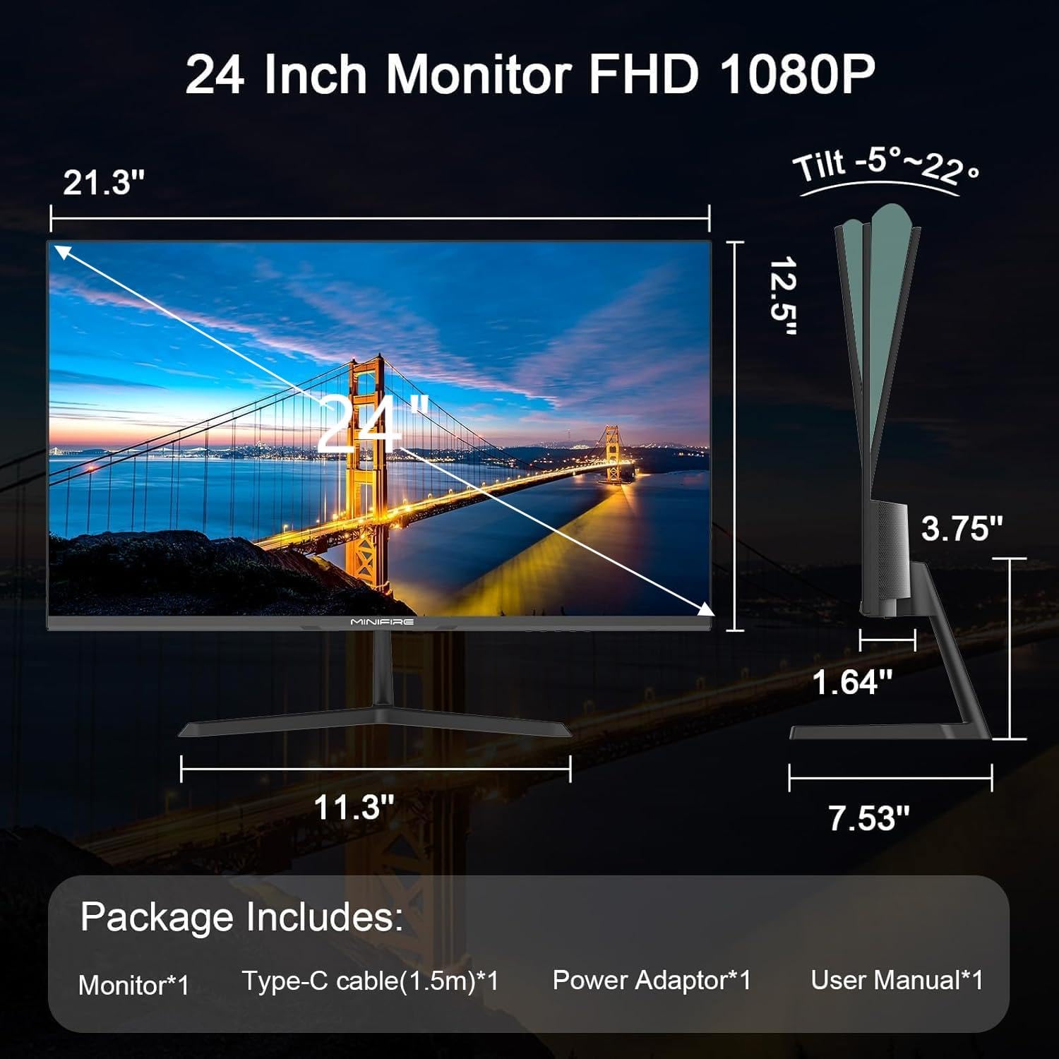 Minifire 27 Inch Gaming Monitor, 180Hz, Curved Gaming Monitor, Built in Speaker, Crosshair, 1Ms, sRGB130%, FHD 1080P Computer Screen, VESA Compatible, Eye Care Adaptive Sync HDMI＆DP Prots （MFG27C1 ）