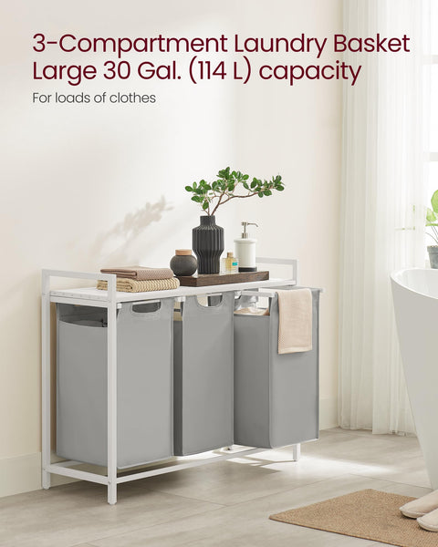 VASAGLE Laundry Basket, Laundry Hamper, Pull-Out and Removable Liner Bag, Shelf, Metal Frame, 65 L, 50 x 33 x 72 cm, Ink Black and Rustic Brown BLH101B01