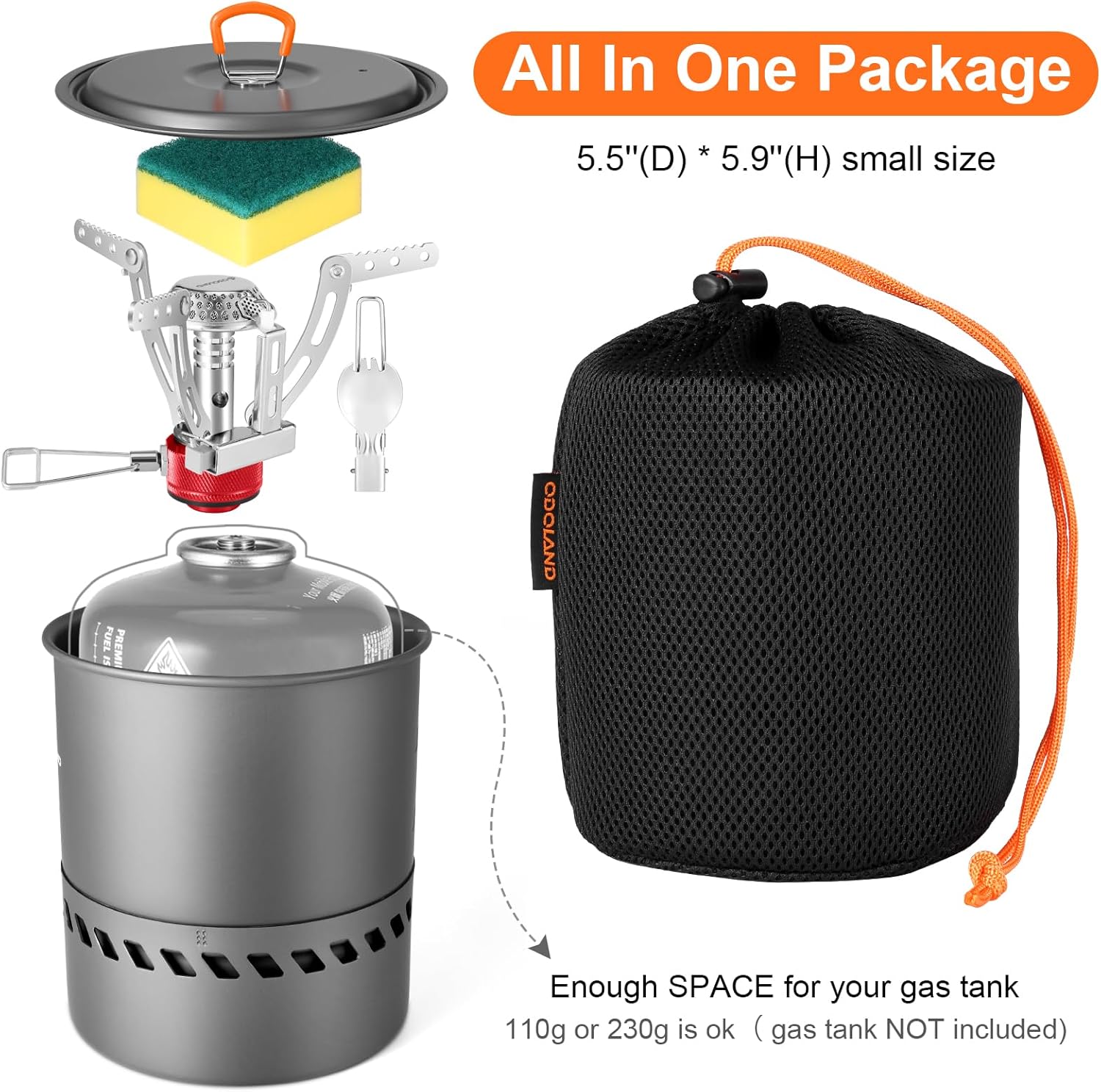 Odoland Camping Cookware Set, Outdoor Cooking Utensils Pots with Burner and Stove Foldable Cookware for Hiking, Trekking, Fishing and Backpacking